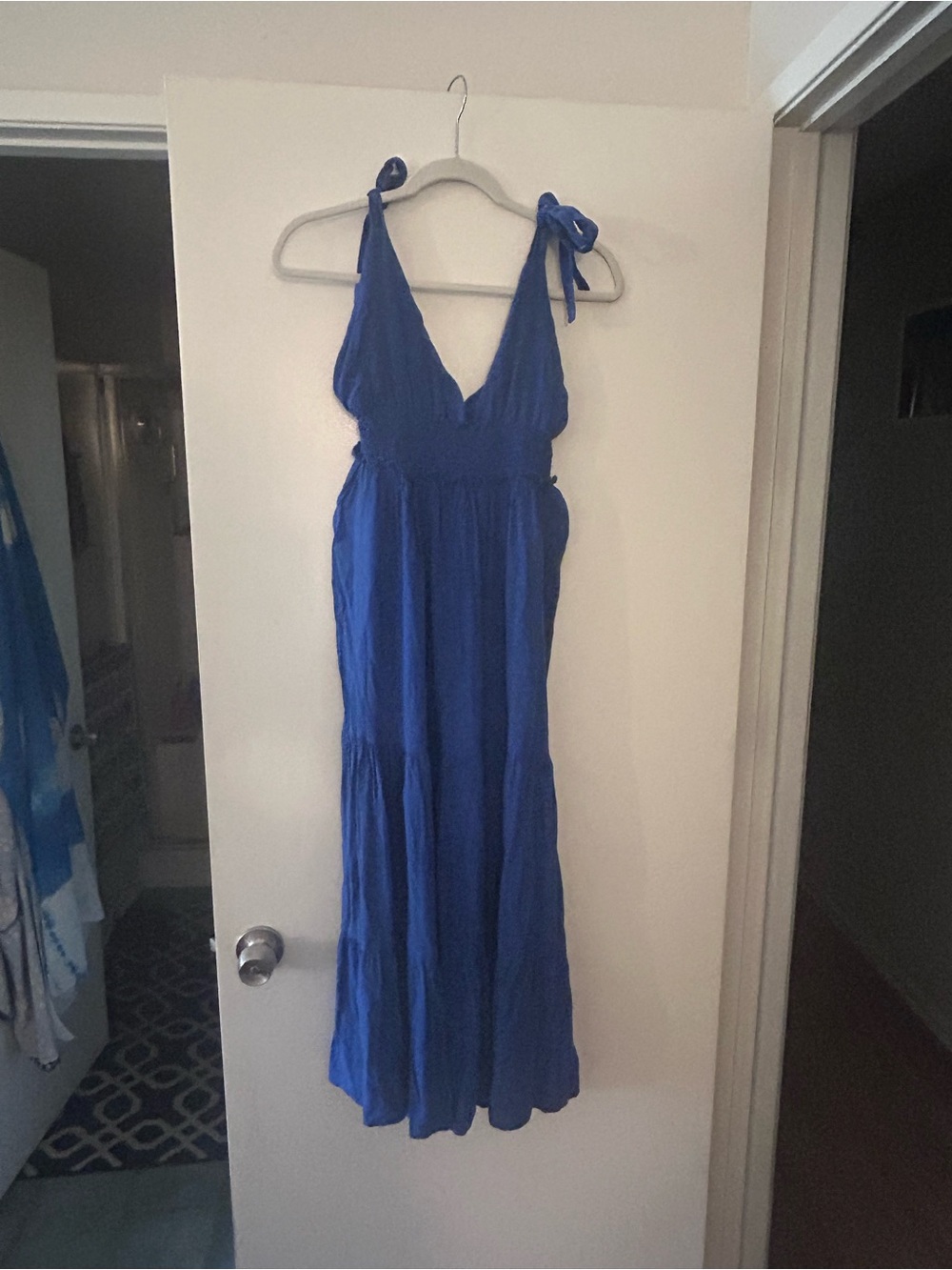 Blue Tie-Shoulder Maxi Dress - Women